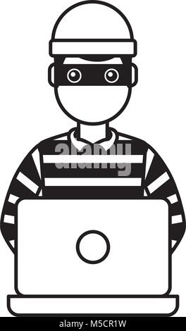 Caucasian hacker thief hacking into a computer. Pop art retro vector ...