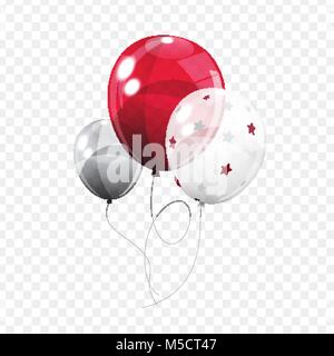 Group of Colour Glossy Helium Balloons Isolated on Transperent  Background. Set of Silver, Blue, White with Confetti Balloons for Birthday, Anniversary, Celebration  Party Decorations. Vector Illustration Stock Vector