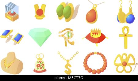 Jewerly icon set, cartoon style Stock Vector