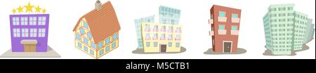 Hotel icon set, cartoon style Stock Vector