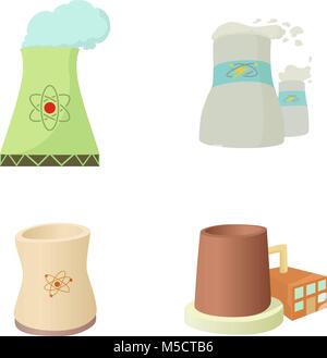 Power plant icon set, cartoon style Stock Vector
