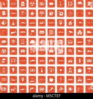 100 car icons set grunge orange Stock Vector
