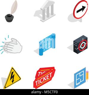 Theatre icons set, isometric style Stock Vector