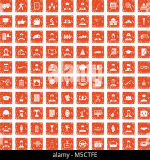 100 career icons set grunge orange Stock Vector