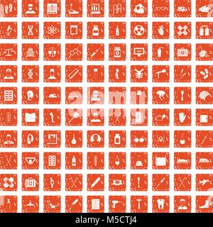 100 ambulance icons set grunge orange Stock Vector