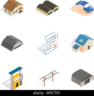 Shed icons set, isometric style Stock Vector