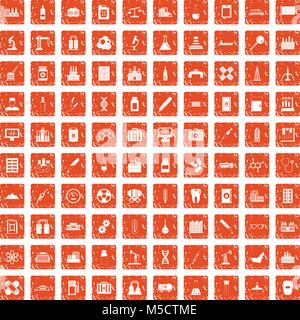 100 chemical industry icons set grunge orange Stock Vector