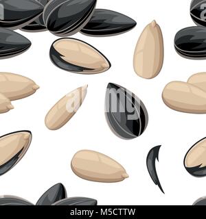 Seamless pattern of sunflower seeds in a shell and without ready to eat snack vector illustration on white background web site page and mobile app des Stock Vector