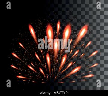 Glowing collection. Red firework, light effects isolated on transparent background. Sunlight lens flare, stars. Shining elements. Holiday fireworks. V Stock Vector