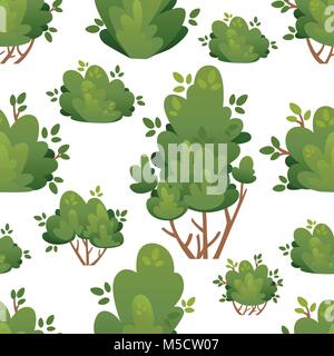 Seamless pattern of natural bushes and garden trees for park cottage and yard vector illustration with place for your text isolated on white backgroun Stock Vector