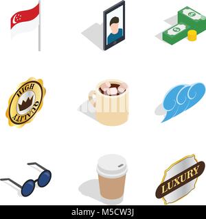 Singapore icons set, isometric style Stock Vector