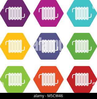 Radiator icon set color hexahedron Stock Vector