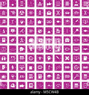 100 analytics icons set grunge pink Stock Vector