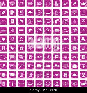 100 communication icons set grunge pink Stock Vector