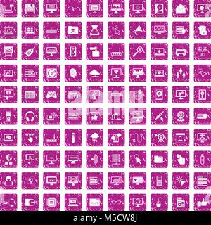 100 computer icons set grunge pink Stock Vector