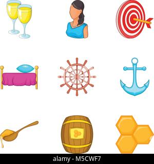 Mutual rapprochement icons set, cartoon style Stock Vector