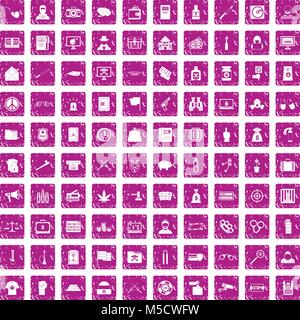 100 criminal offence icons set grunge pink Stock Vector