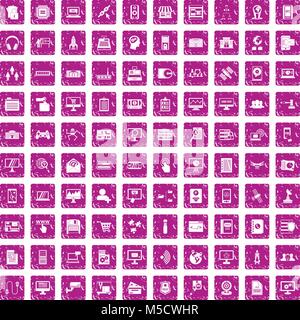 100 database icons set grunge pink Stock Vector