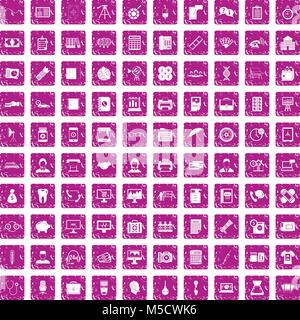 100 department icons set grunge pink Stock Vector