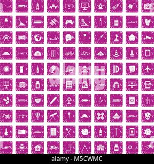 100 development icons set grunge pink Stock Vector
