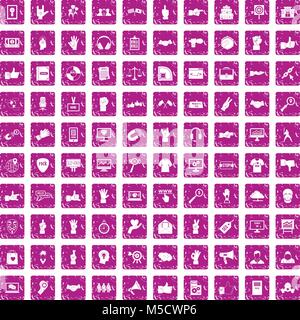 100 different gestures icons set grunge pink Stock Vector