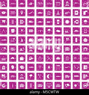 100 dispatcher icons set grunge pink Stock Vector