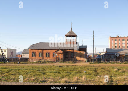 Lavrentiya, Chukotski region, Russia - Settlement Lavrentiya, June 16, 2017: Old wooden Christian church. Stock Photo