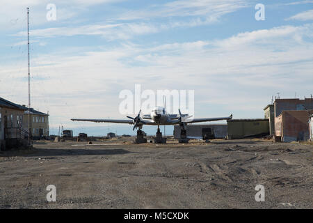 Shmidta, Chukotski region, Russia - Settlement Shmidta, July 5, 2017: The monument of arctic aviation. Stock Photo