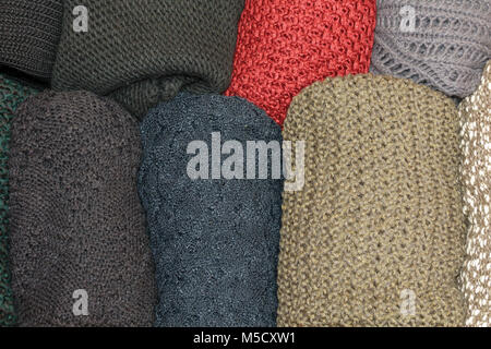 top view of open drawer with wool sweaters Stock Photo