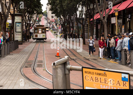 Cable Car Stop, Union Square. Aug, 2016. San Francisco, California, U.S.A. Stock Photo