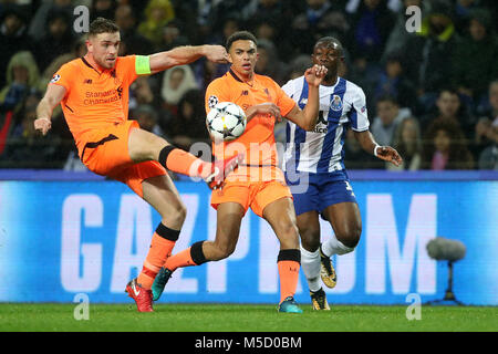 Liverpool Henderson in action against Fc porto , during during round of 16 UEFA Champions League, first leg soccer match, Fc Porto - Liverpool Fc held at Estadio Dragão. Porto, 14th february de 2018. Jose Gageiro/ Movenphoto Stock Photo