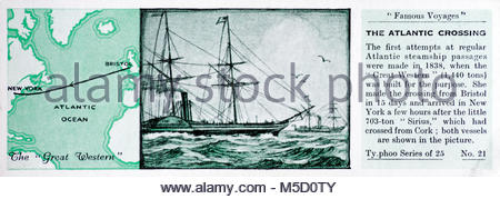 Famous Voyages -  Steamships the Great Western and Sirius completing The Atlantic Crossing 1838 Stock Photo