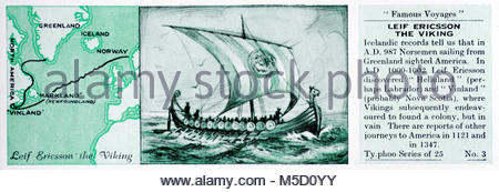Famous Voyages - Leif Ericsson the Viking discovers Helluland and Vinland 1000 -1002 Stock Photo