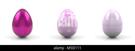 Set of 3 pink Easter eggs isolated on white background - 3D rendering Stock Photo