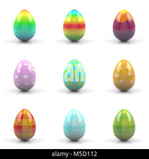 Collection of colorful Easter egg isolated on white background - 3D rendering Stock Photo
