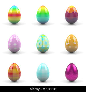 Collection of colorful Easter egg isolated on white background - 3D rendering Stock Photo