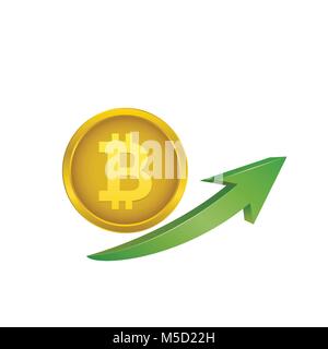 Bitcoin symbol with green arrow Stock Vector