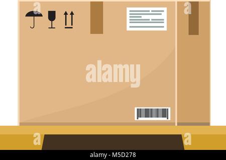 Vector Empty Cardboard box on wooden pallet with flat and solid color style design. Stock Vector