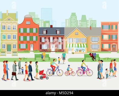 Cityscape with stroller and cyclist Stock Vector