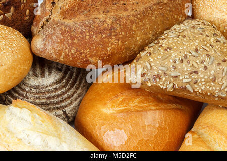 assorted of fresh bread and buns close up. Stock Photo