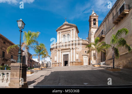 A view of the church of the village of Sambuca di Sicilia, Italy. Sambuca di Sicilia is a municipality in the Province of Agrigento in the Italian reg Stock Photo