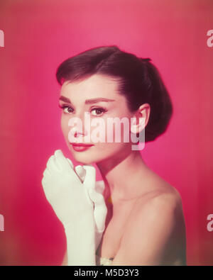 Audrey Hepburn photo taken to publicize her role in the 1957 movie Funny Face. Image from 4x5 inch transparency. Stock Photo