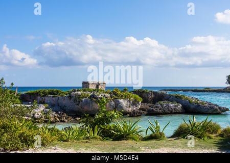 Landscape of Mayan ruins in Riviera Maya, Cancun, Mexico. Blue sky background. Stock Photo