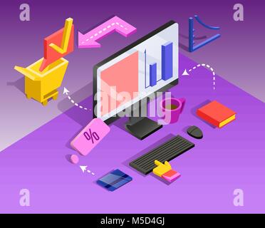 3d isometric internet banking. Money transfer, financial transaction. Vector illustration. Stock Vector