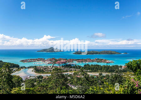 East cost with Resort Eden Island, Ile au Cerf, Ste Anne Marine National Park, Mahe Island, Seychelles Stock Photo