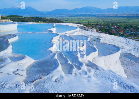 Terraced travertine thermal pools, Pamukkale, Anatolia, Turkey Stock Photo