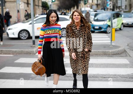 Anna Dello Russo, Editor of Vogue Japan, attending the Alberta Ferretti show during Milan Fashion Week - Feb 21, 2018 - Photo: Runway Manhattan/Michael Ip ***For Editorial Use Only*** | Verwendung weltweit Stock Photo