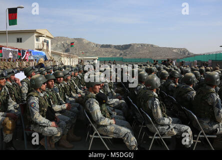(180222) -- KABUL, Feb. 22 (Xinhua) -- Afghan Special Force members take part in their graduation ceremony in Kabul, capital of Afghanistan, Feb. 22, 2018. About 350 police officers graduated from a key training center in the Afghan capital and would join the country's security forces, said the country's Interior Ministry on Thursday. (Xinhua/Rahmat Alizadah)(rh) Credit: Rahmat Alizadah)(rh/Xinhua/Alamy Live News Stock Photo