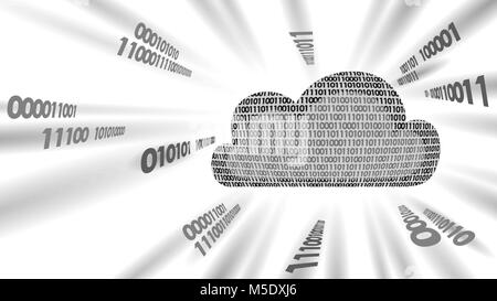 Cloud computing online storage binary code numbers. Big data information future modern internet business technology. Gray white monochrome global file exchange available background vector illustration Stock Vector