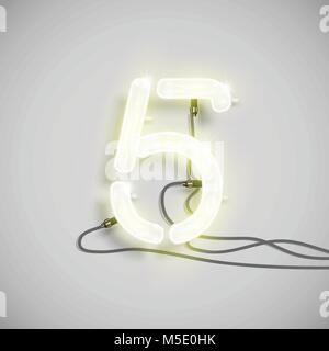 Realistic neon number, made by NeON typeset, vector Stock Vector